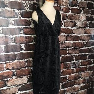 Eddie Bauer Sleeveless Dress Black Paisley Velvet Print 6 V-Neck